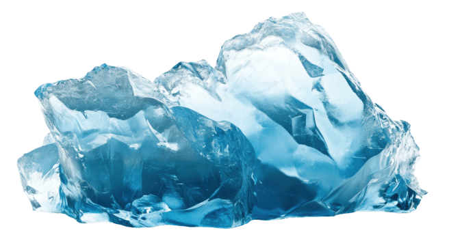 Large blue ice chunks melting, cut out - stock . png