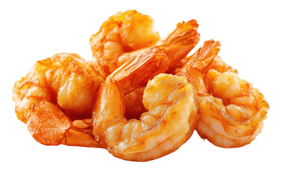 Crispy fried shrimp served, cut out - stock . png