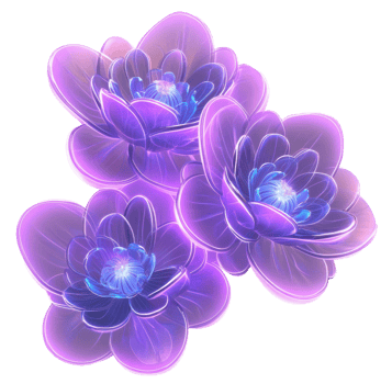Purple glowing flowers with intricate petals, cut out - stock . png