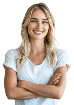 Young woman smiling confidently with arms crossed, cut out - stock . png