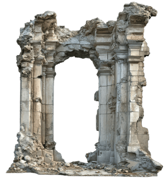 Ancient stone archway ruins, cut out - stock . png