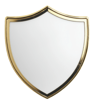 Golden-edged shield with blank white center, cut out - stock . png