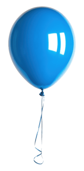 Bright blue balloon floating in bright sunlight, cut out - stock . png