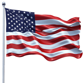 American flag waving in the wind during daylight, cut out - stock . png