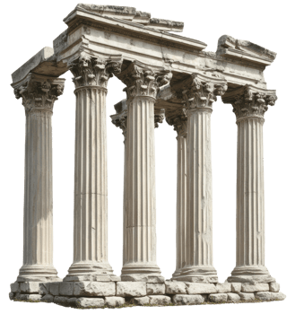Ancient Greek columns in sunny daylight, cut out - stock . png