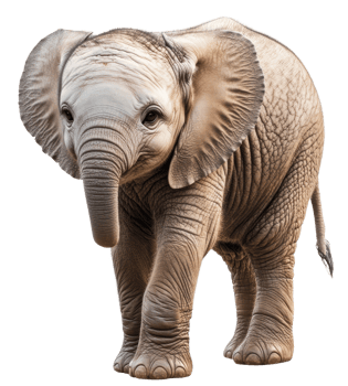 Young elephant walking on grassy terrain, cut out - stock . png
