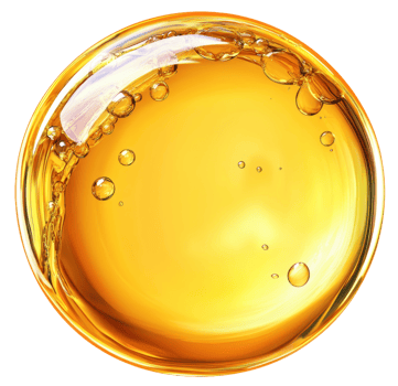Golden liquid with bubbles in a glass container, cut out - stock . png