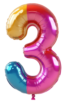 Colorful balloon number three for celebrations, cut out - stock . png