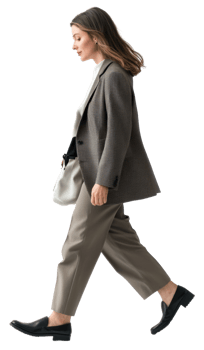 Woman walking stylishly in autumn outfit, cut out - stock . png