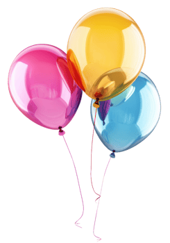 Colorful balloons floating in bright air, cut out - stock . png