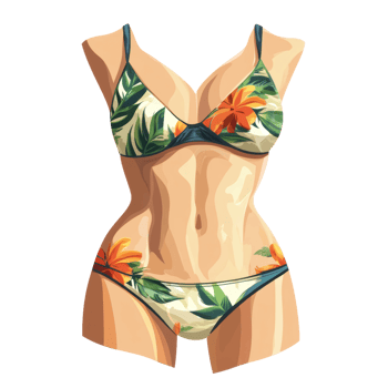 Woman in tropical bikini at beach, cut out - stock . png