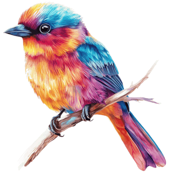 Colorful bird perched on a branch, cut out - stock . png