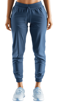 Woman wearing blue athletic joggers and sneakers, cut out - stock . png