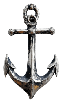 Old metal anchor with a rustic design, cut out - stock . png