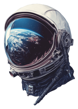 Astronaut helmet reflecting Earth in space, cut out - stock . png