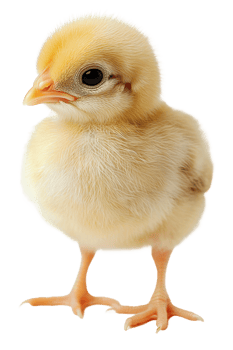 Young chick standing alone in a bright setting, cut out - stock . png