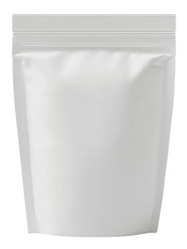 Plain white stand-up pouch for packaging purposes, cut out - stock . png