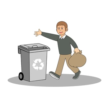 Boy Character Carrying Trash Bag To Rubbish Bin Illustration vector