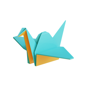 Blue and yellow origami crane bird isolated a transparent background. png