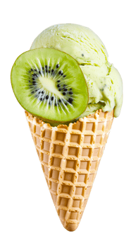 Refreshing Kiwi Ice Cream Cone with Kiwi Fruit Pieces and Transparent Background png