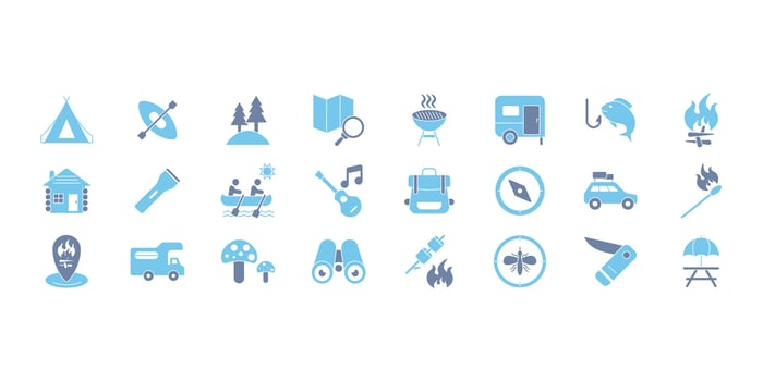 Camping icons set. Set of editable stroke icons.Set of Camping vector