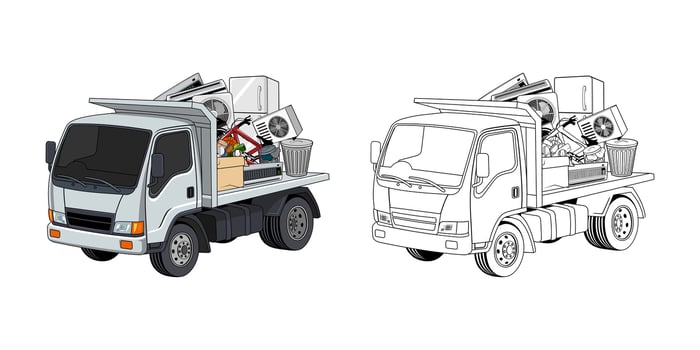 Pickup Truck Loaded Household Junk vector