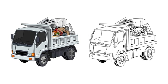 Illustration of Pickup Truck Loaded Household Junk vector