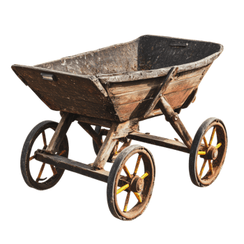 Vintage wooden cart on wheels, used for transporting goods, displaying rustic charm and craftsmanship png
