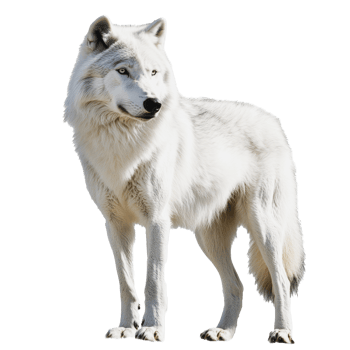 Arctic wolf standing on a white background during daylight png