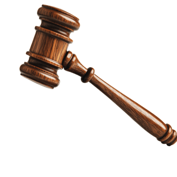 Wooden gavel rests on a surface, symbolizing justice and legal proceedings png