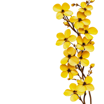Cluster of vibrant yellow flowers with delicate petals against a white background png