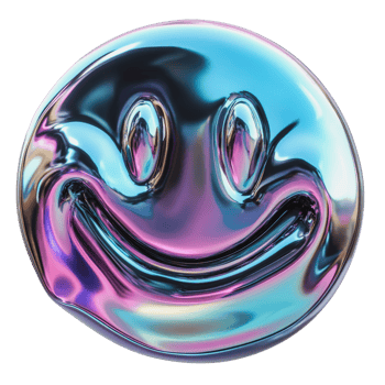 Colorful metallic smiley face sculpture on a white background png