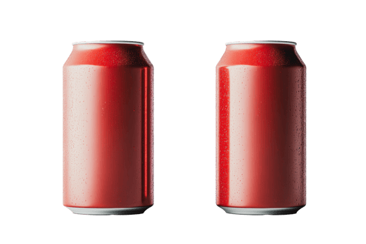 Two cold red cans of soda with condensation against a plain background png