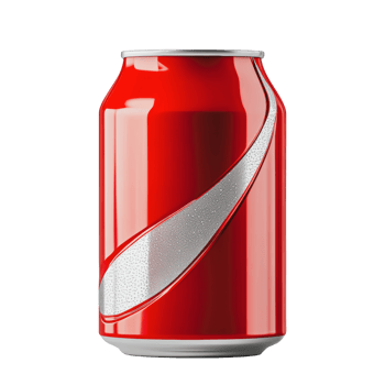 A red soda can with a silver design on a white background png