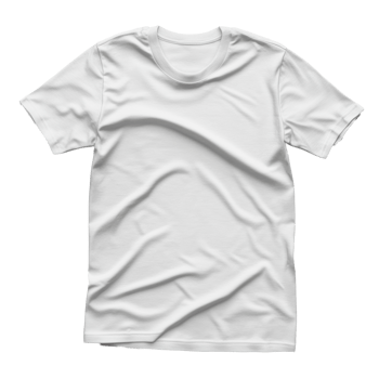 Plain white t-shirt displayed on a flat surface with visible wrinkles in soft lighting png