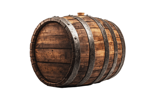 Wooden barrel placed on a white background showcasing craftsmanship and texture png