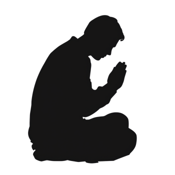 A person kneels in prayer, hands clasped, reflecting devotion and meditation in a serene environment png