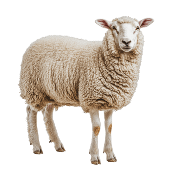 A healthy sheep standing on a plain background during daytime png