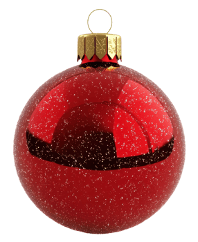 Shiny red Christmas ornament with golden cap and glittery surface, cut out - stock . png