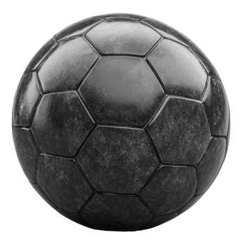 A black soccer ball on a white background showcasing its hexagonal pattern and textured surface, cut out - stock . png