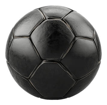 A classic black soccer ball resting on a smooth surface in soft lighting, cut out - stock . png