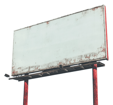 Weathered billboard standing on a roadside with an empty advertising space, cut out - stock . png