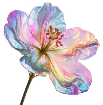 Colorful iridescent flower with delicate petals displayed on a white background, cut out - stock . png