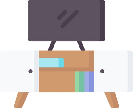 Tv stand with bookshelf and tv on top vector