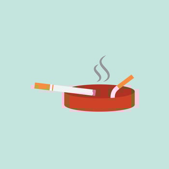 Ashtray with extinguished cigarettes. Smoke from an extinguished cigarette. A day without tobacco. Smoking harm concept vector