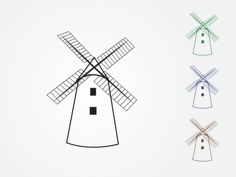 A set of colorful cool traditional windmill houses icons or logos in white background vector