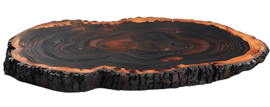 Black and Brown Wooden Slice with Natural Edge, Showing Beautiful Grain Patterns and Texture -  Transparent Background png