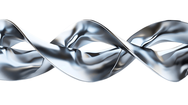Metallic Silver Ribbon Twirls and Flows with Transparency, Abstract Art Background png