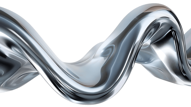 Abstract Silver Flowing Liquid Metal with Transparent Background, Shiny Chrome Abstract Design, Metallic Liquid Swirling, Digital Rendering png