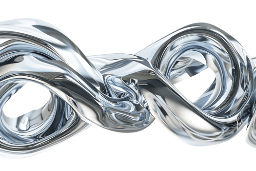 Abstract Silver Liquid Swirls with Transparent Background -  3D Rendered Metallic Flowing Curves for Design and Art png